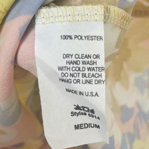 Women's M Floral Print Ruffle Neck Short Sleeve Flowy Romantic Spring Multicolor - Picture 7 of 7